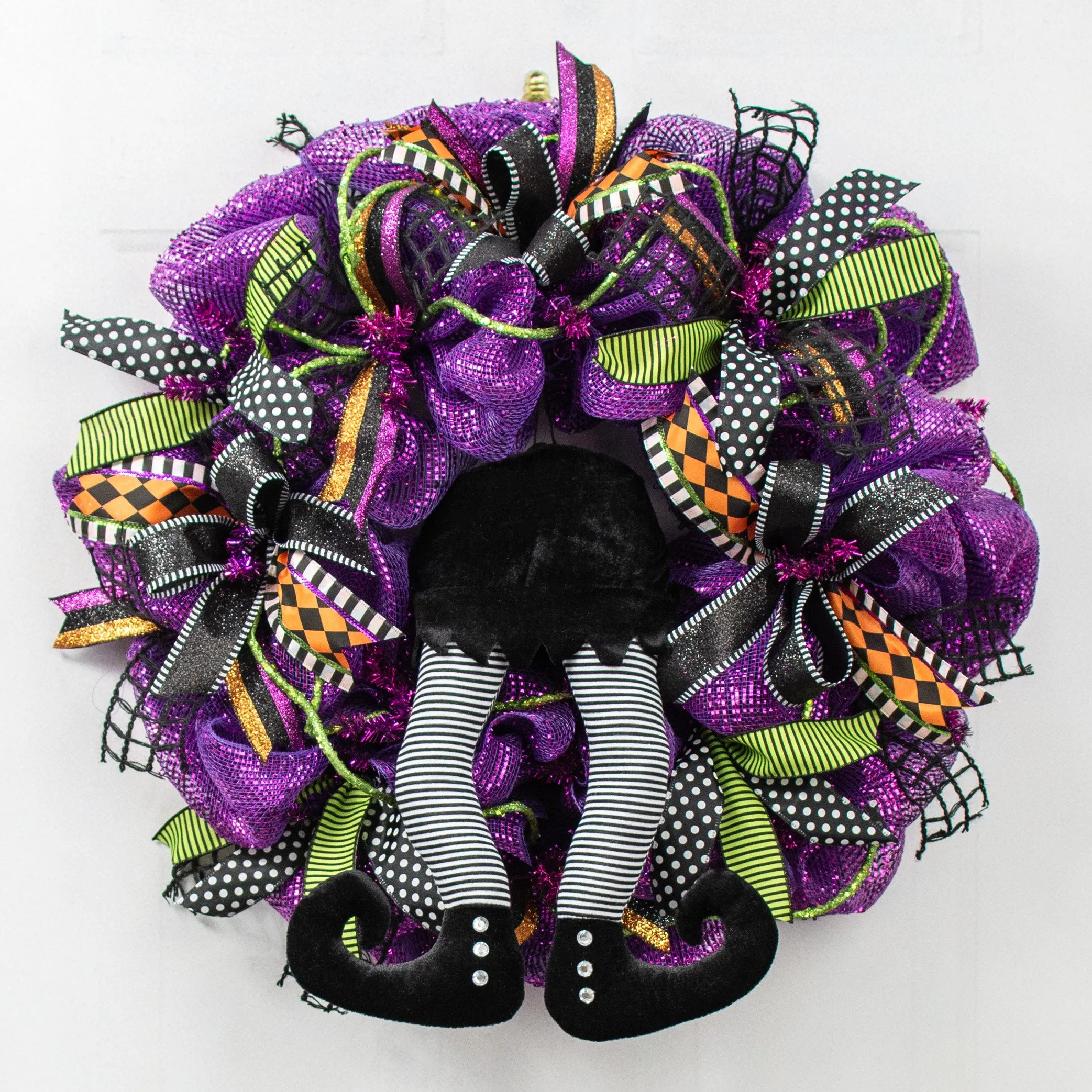15" Fabric Stripe Witch Legs: Black & White