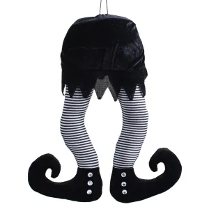 15" Fabric Stripe Witch Legs: Black & White