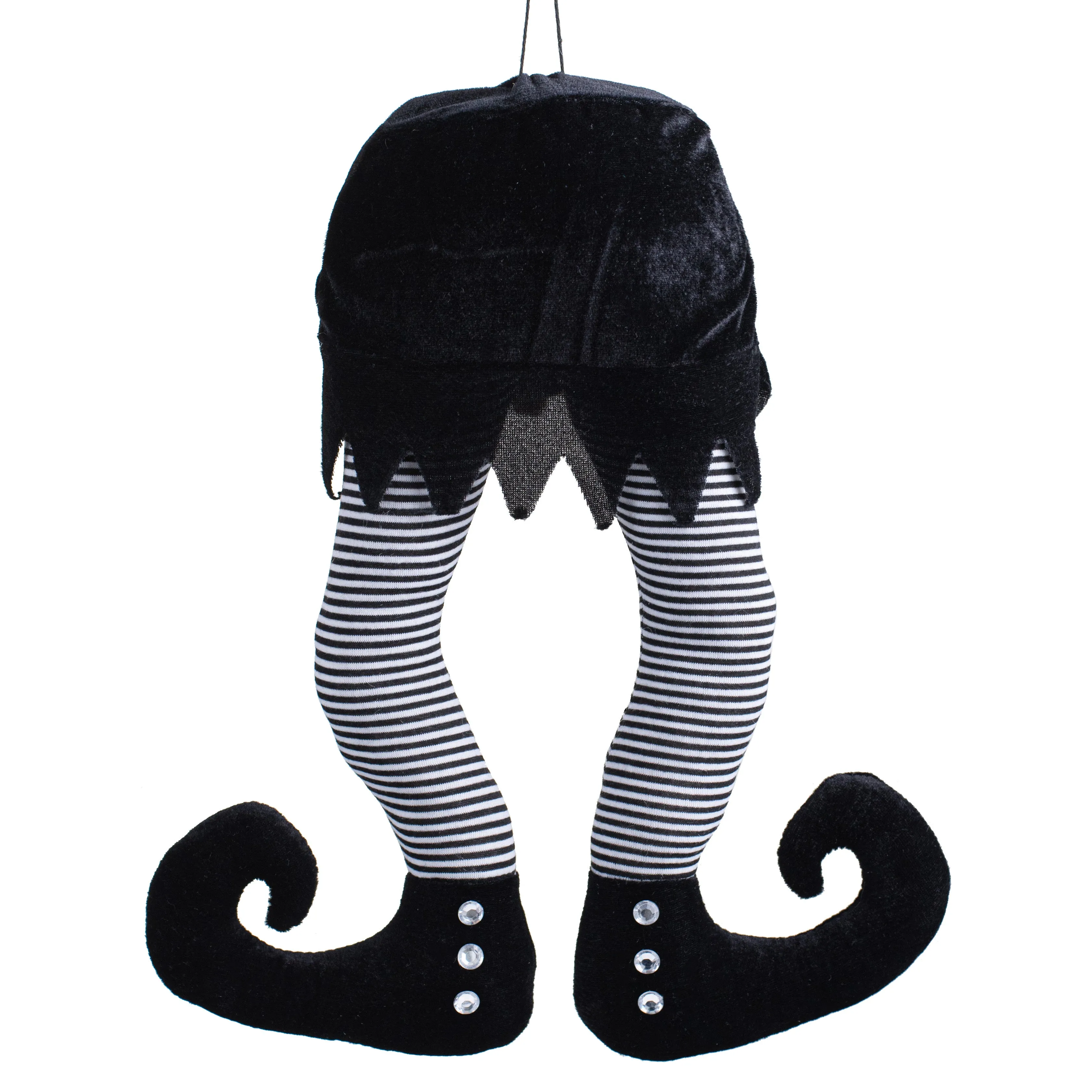 15" Fabric Stripe Witch Legs: Black & White