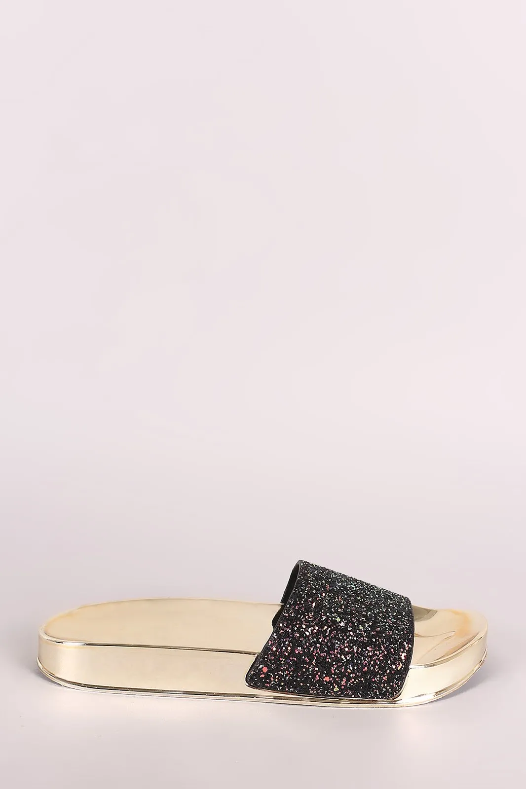Bamboo Encrusted Iridescent Glitter Open Toe Slide Sandal