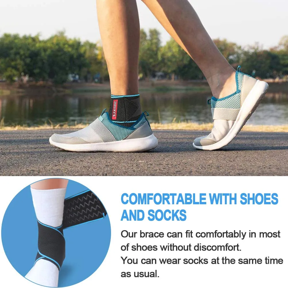 Beister Nylon Elastic Compression Ankle Support Wrap, Adjustable Sprains Foot Brace Sleeve for Sports Protect, Plantar Fasciitis, Achilles tendonitis, Injury Recovery, One Size Fits All (Blue) Blue Single