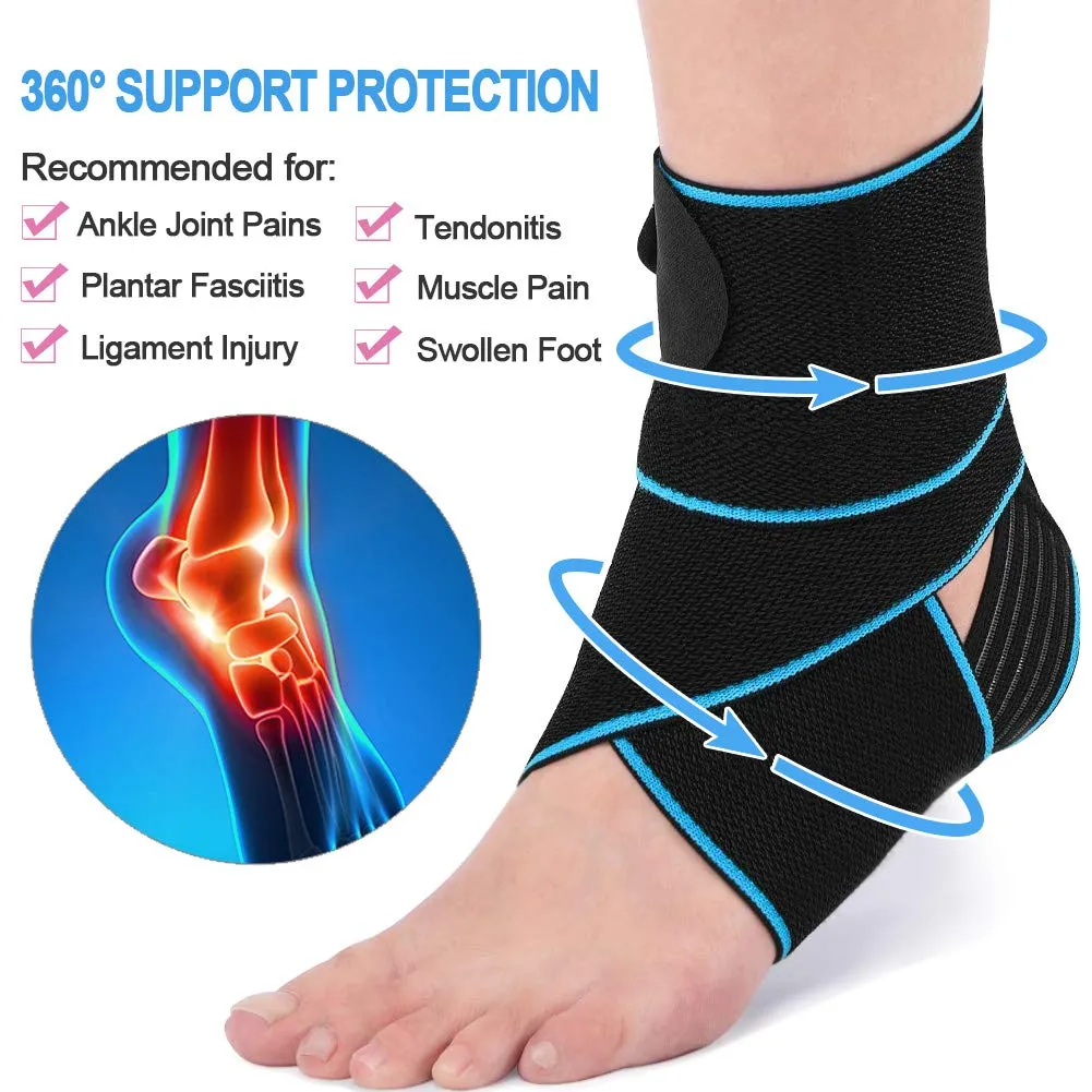 Beister Nylon Elastic Compression Ankle Support Wrap, Adjustable Sprains Foot Brace Sleeve for Sports Protect, Plantar Fasciitis, Achilles tendonitis, Injury Recovery, One Size Fits All (Blue) Blue Single