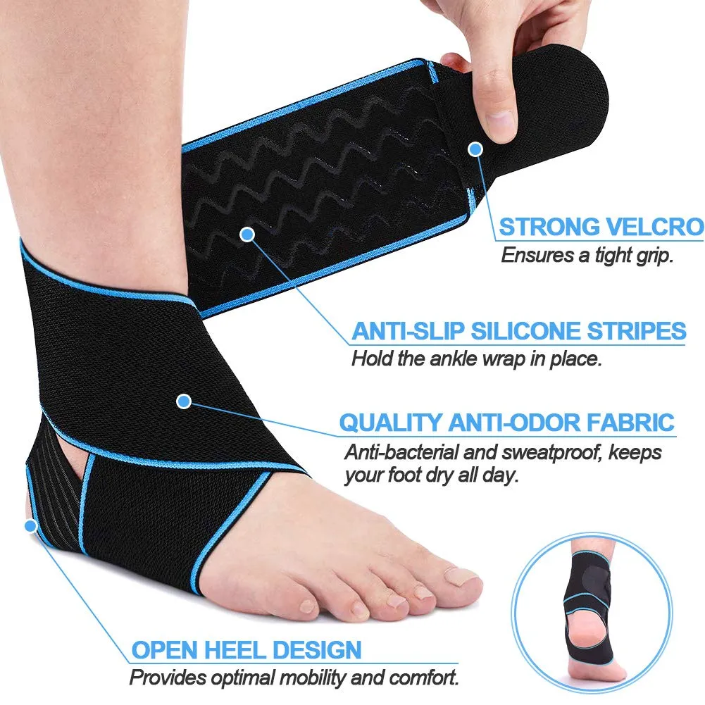 Beister Nylon Elastic Compression Ankle Support Wrap, Adjustable Sprains Foot Brace Sleeve for Sports Protect, Plantar Fasciitis, Achilles tendonitis, Injury Recovery, One Size Fits All (Blue) Blue Single