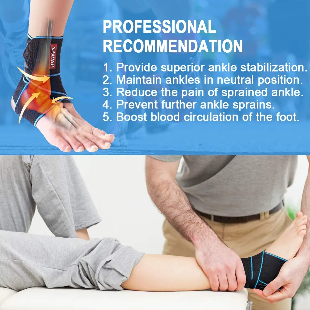 Beister Nylon Elastic Compression Ankle Support Wrap, Adjustable Sprains Foot Brace Sleeve for Sports Protect, Plantar Fasciitis, Achilles tendonitis, Injury Recovery, One Size Fits All (Blue) Blue Single