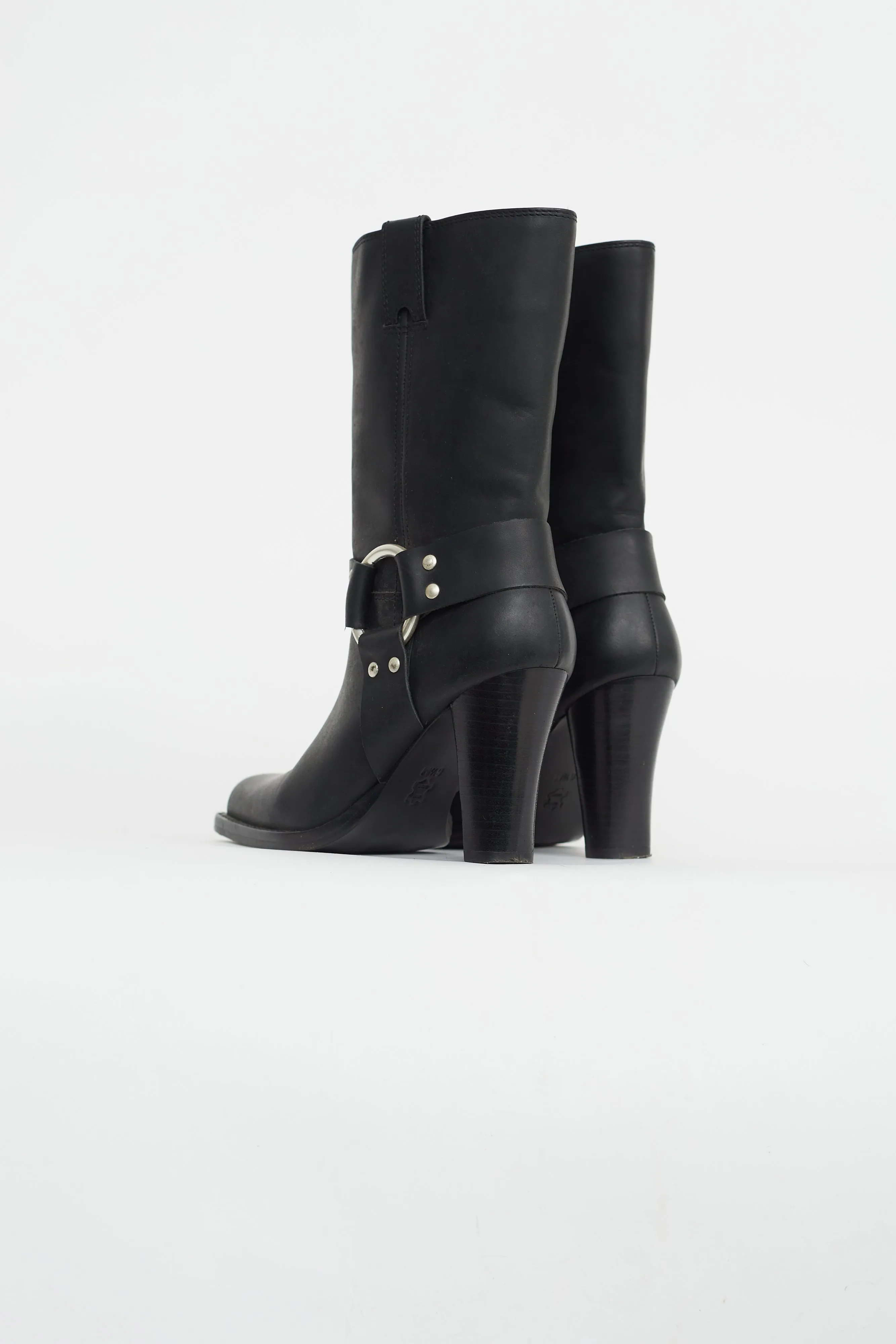 Black Leather Heeled Harness Boot
