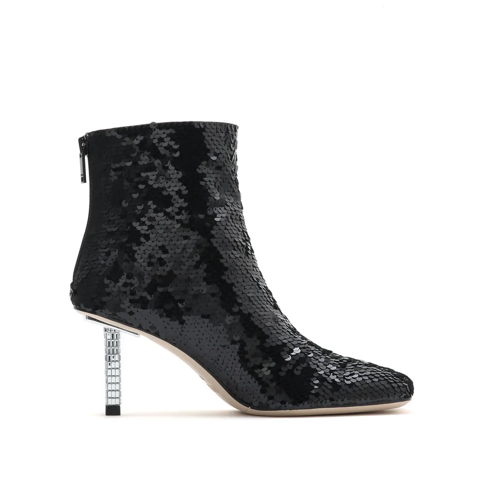Black Sequins Crystal Heeled Ankle Boots