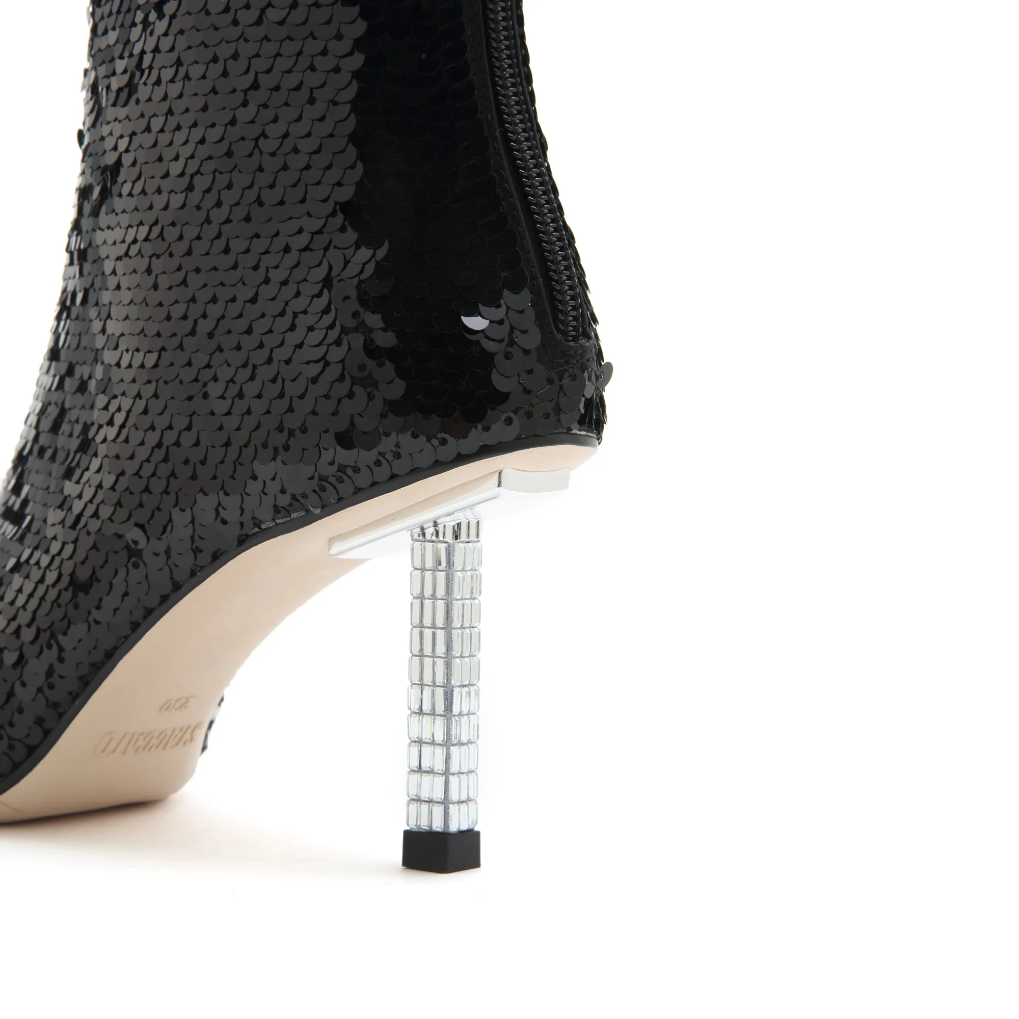 Black Sequins Crystal Heeled Ankle Boots