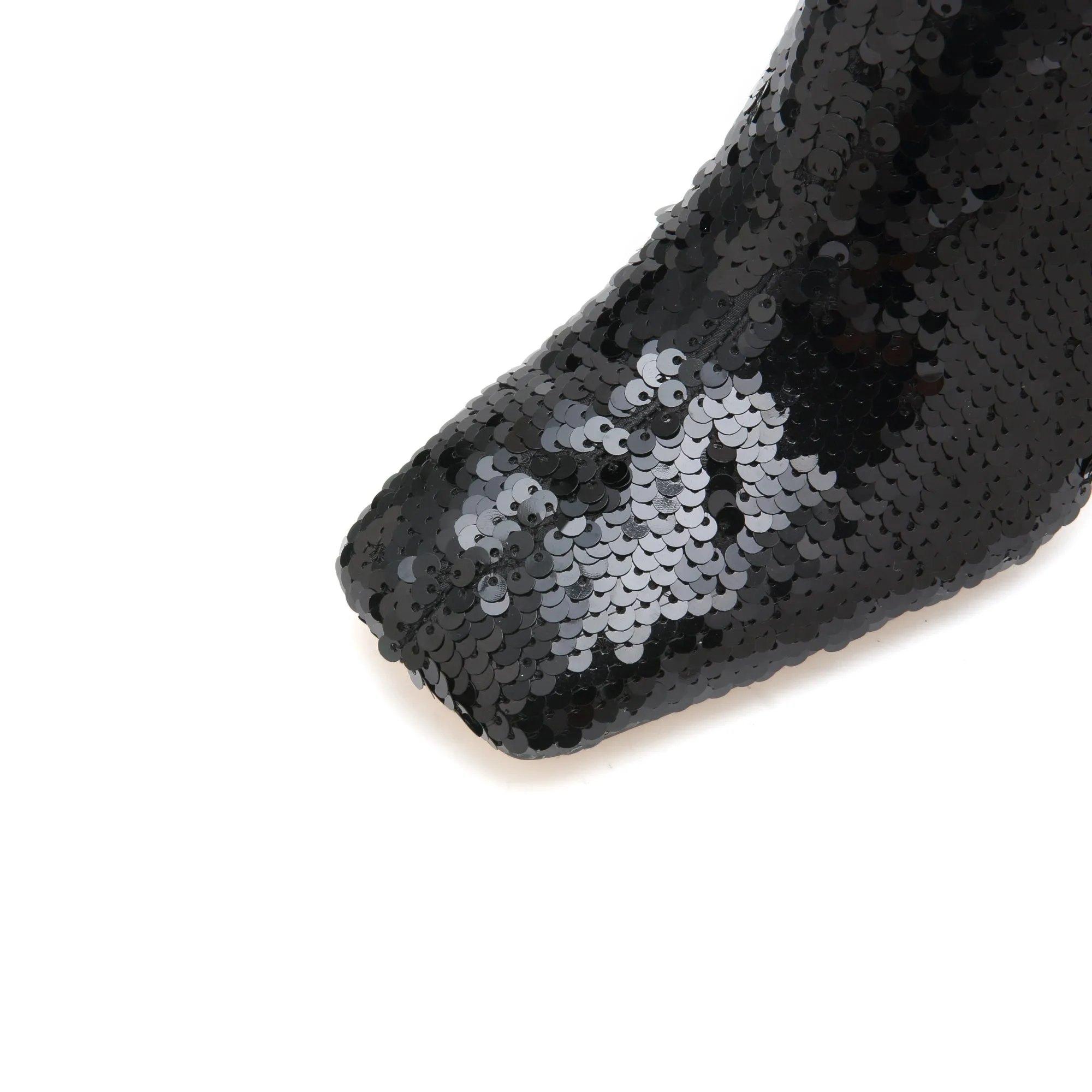 Black Sequins Crystal Heeled Ankle Boots
