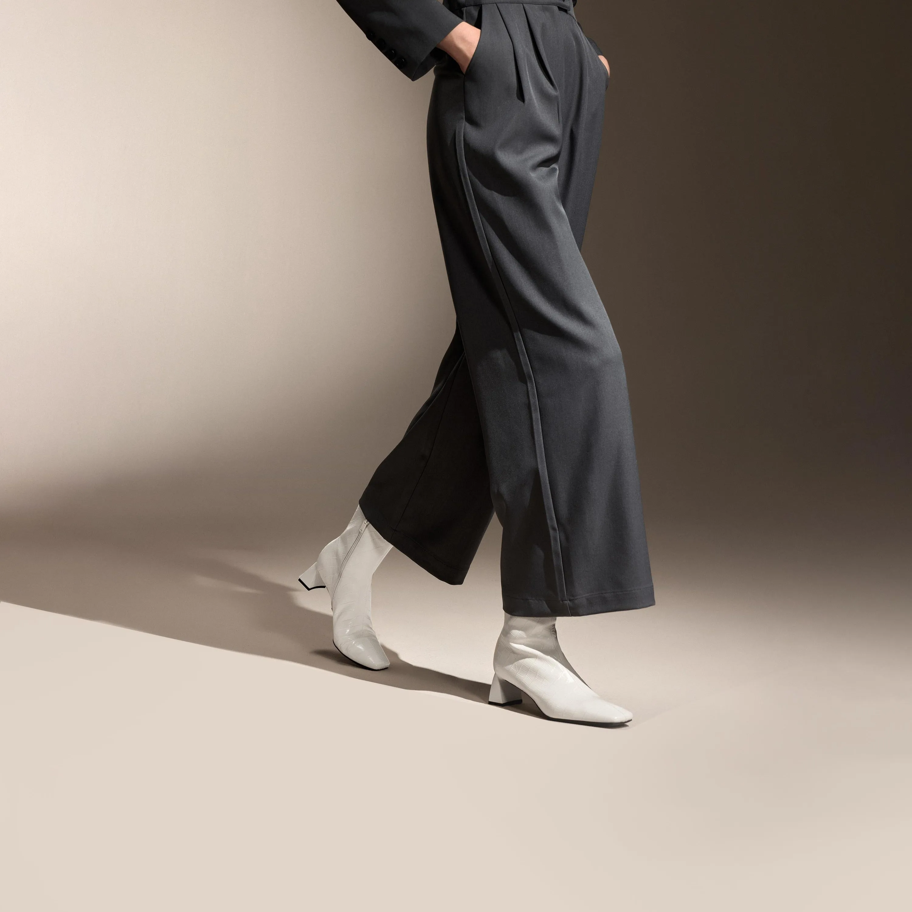 Black Square Toe Embossed Heeled Boots