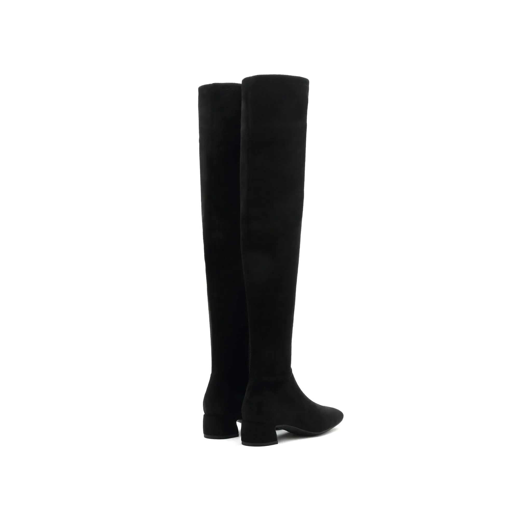 Black Square Toe Heeled Long Sock Boots