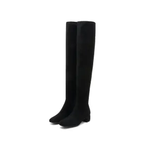 Black Square Toe Heeled Long Sock Boots