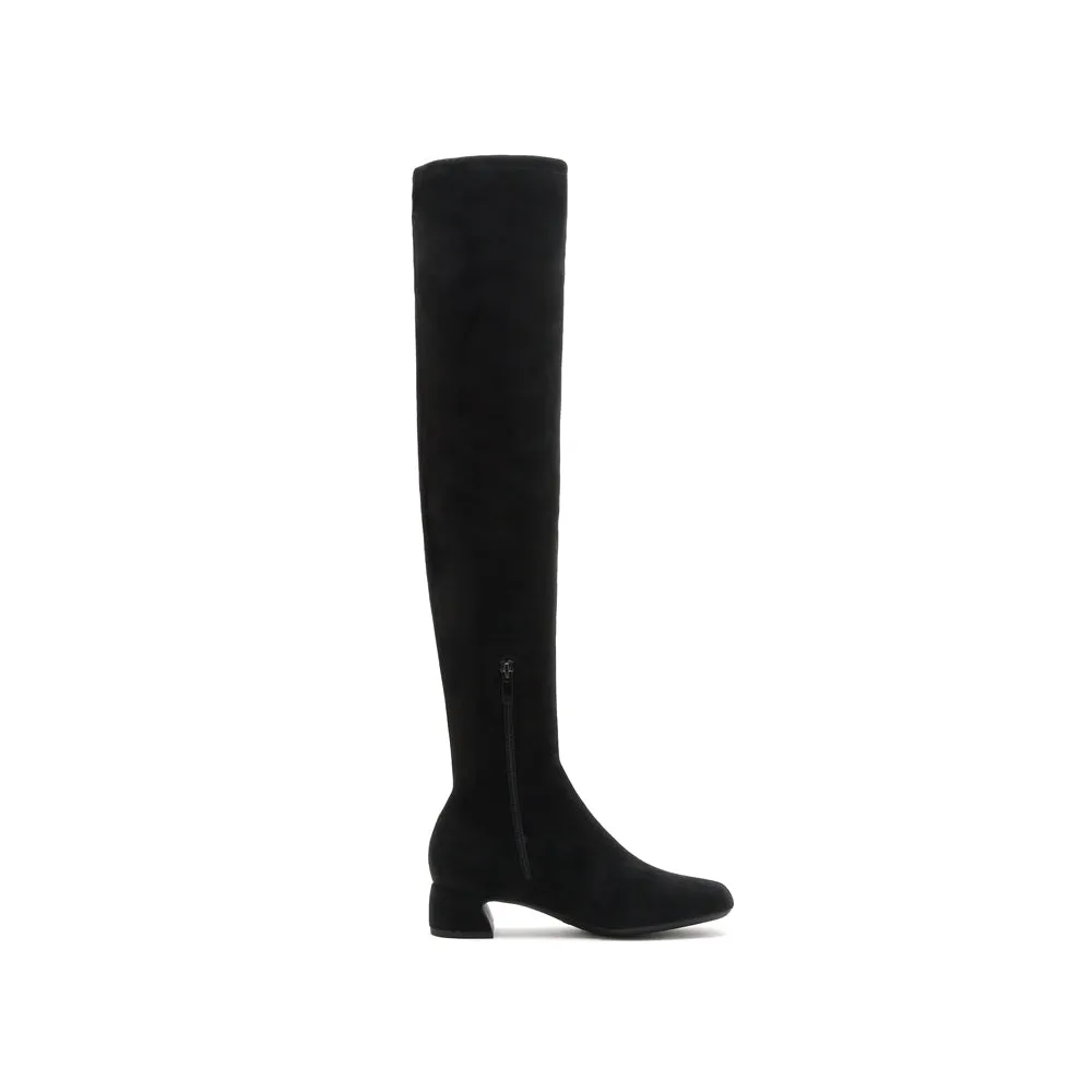 Black Square Toe Heeled Long Sock Boots