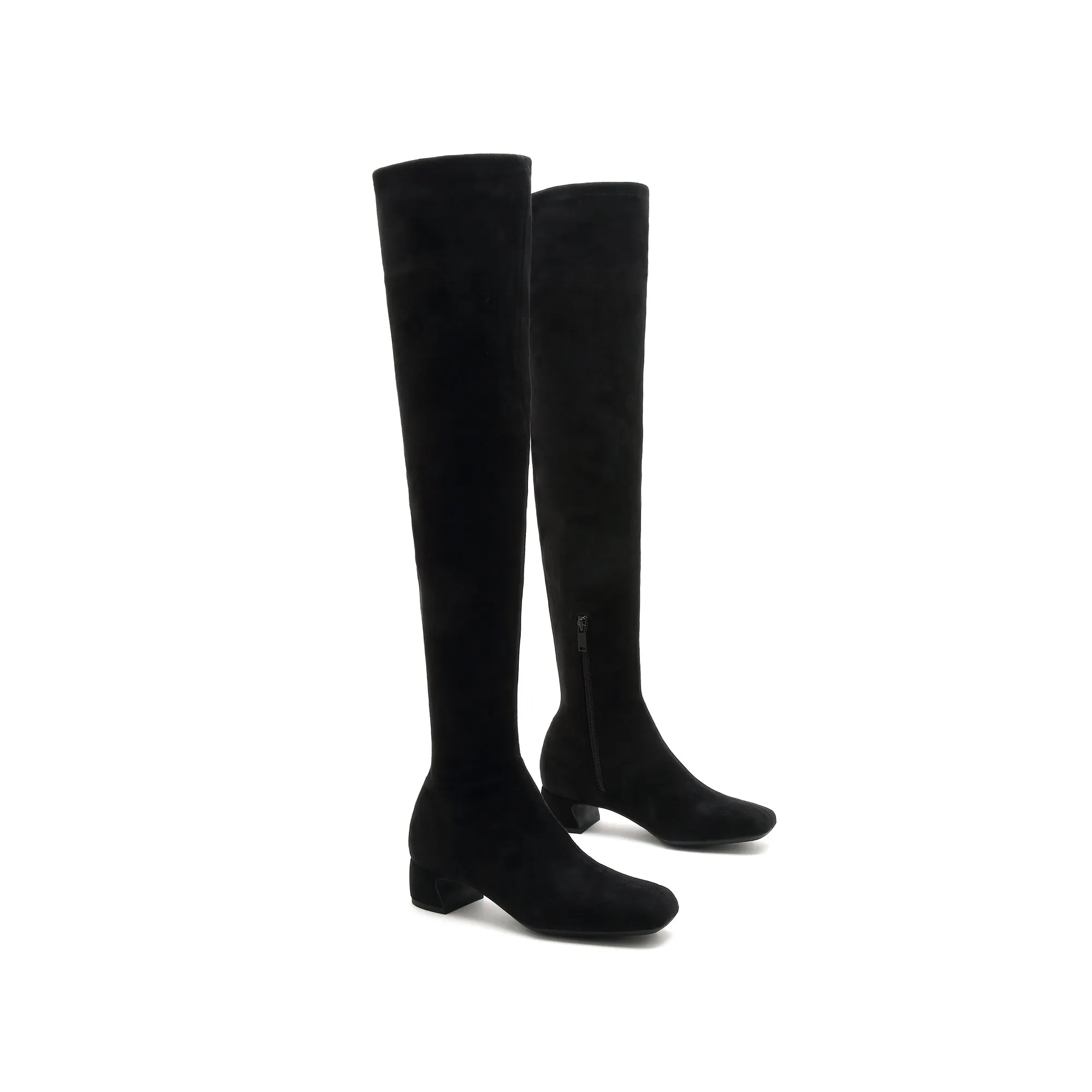 Black Square Toe Heeled Long Sock Boots