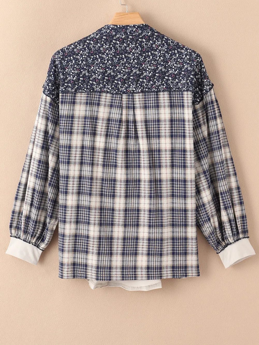 Blue Boho Floral Patchwork Bishop Sleeve Top
