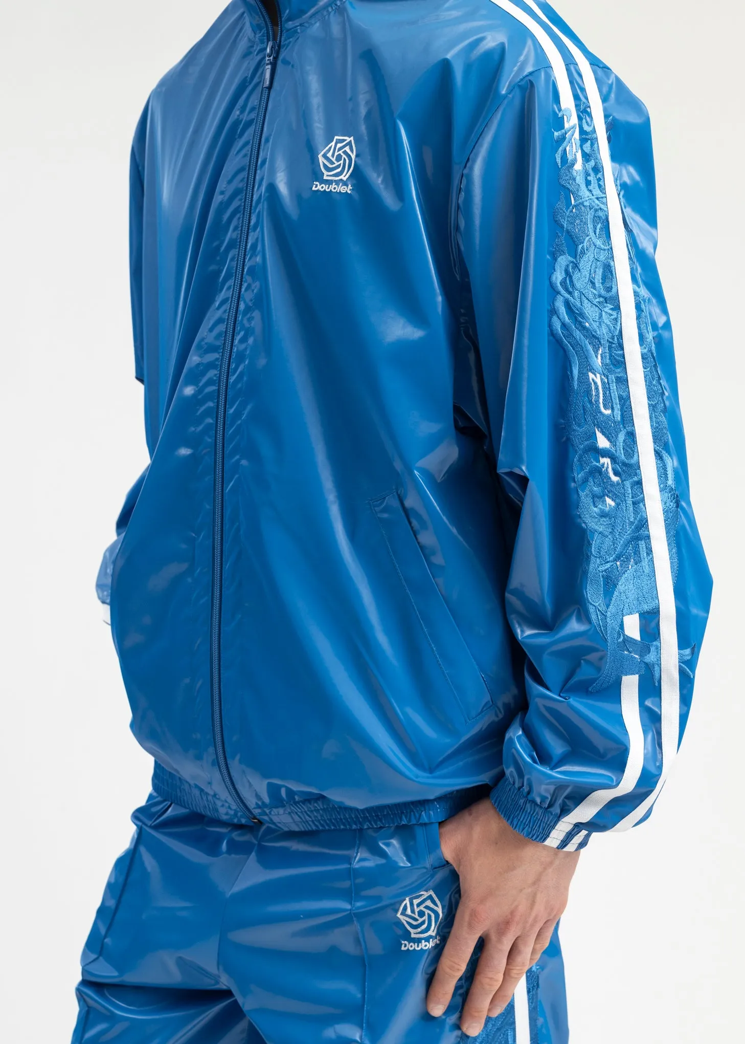 BLUE LAMINATE TRACK JACKET