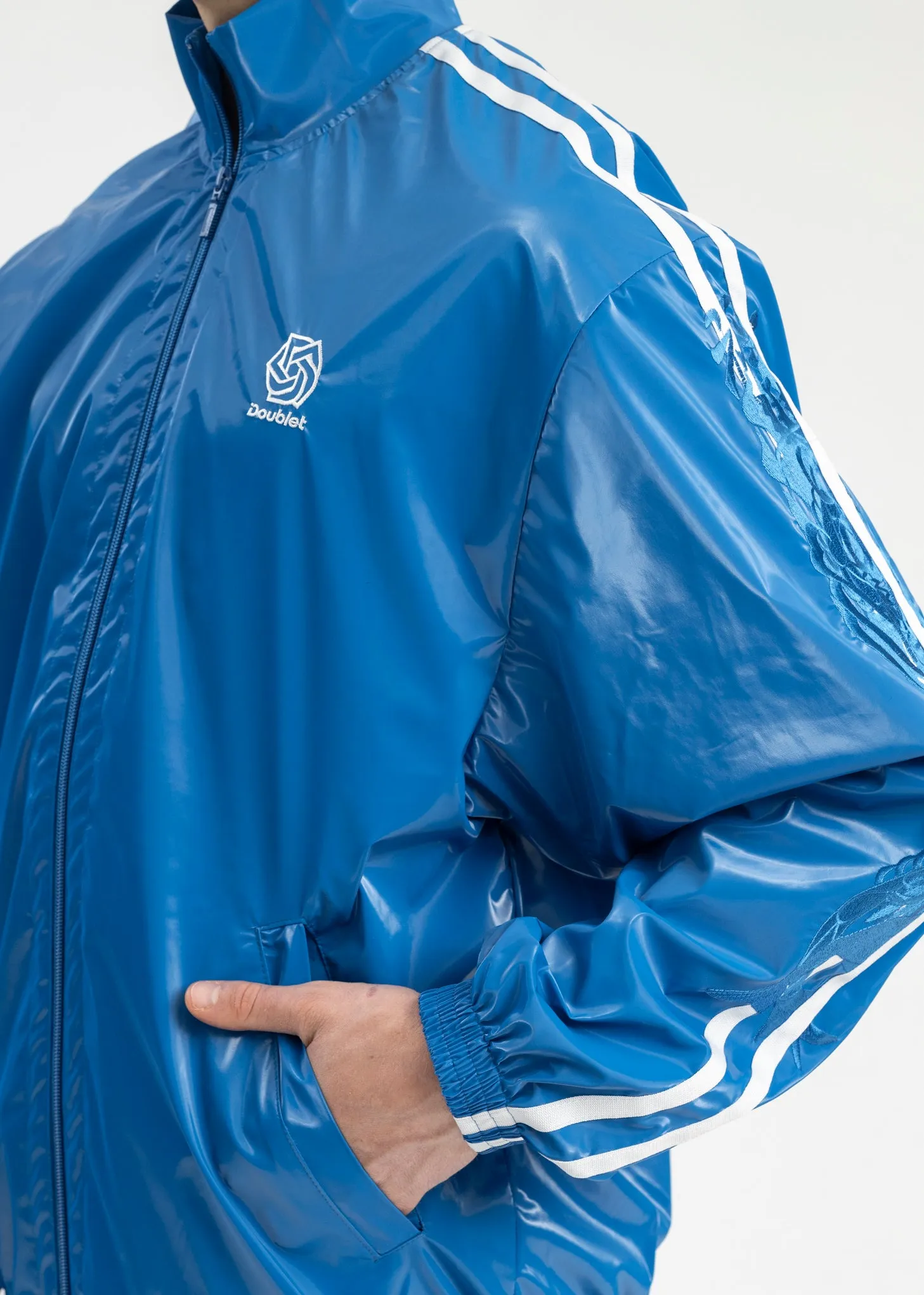 BLUE LAMINATE TRACK JACKET