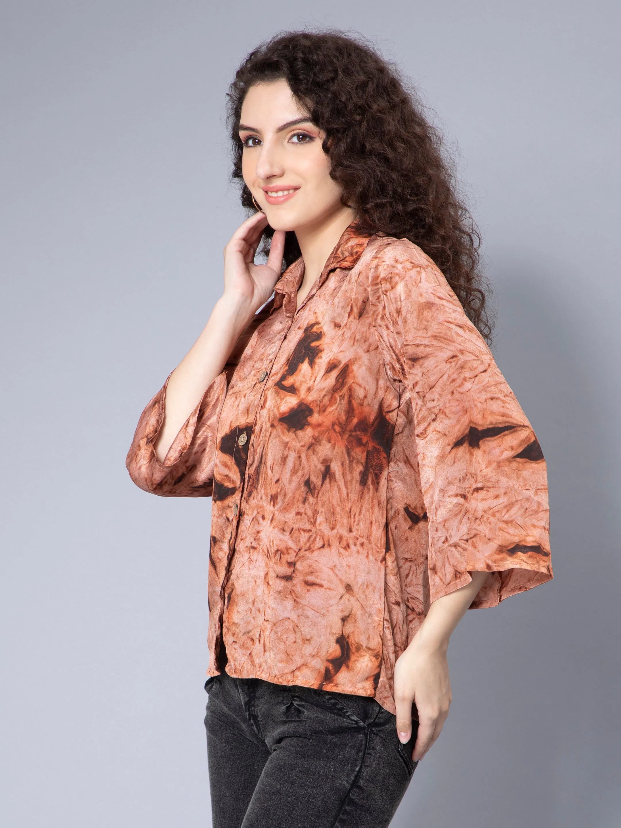 Candy Orange Tie-Dye Printed Shirt