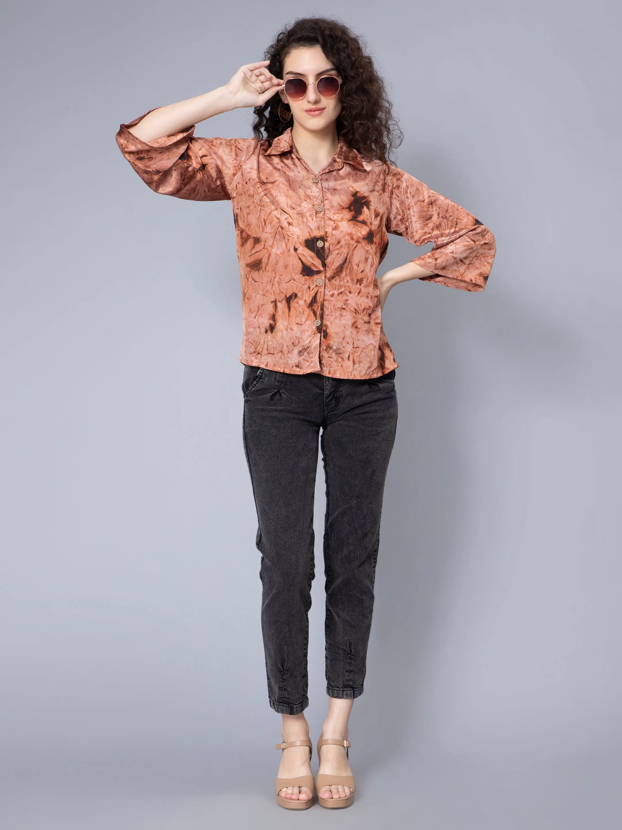 Candy Orange Tie-Dye Printed Shirt