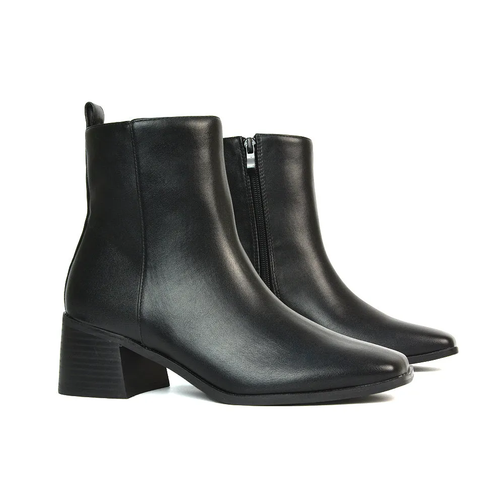 Cece Low Block Heel Square Toe Chelsea Ankle Boots in Black Faux Suede