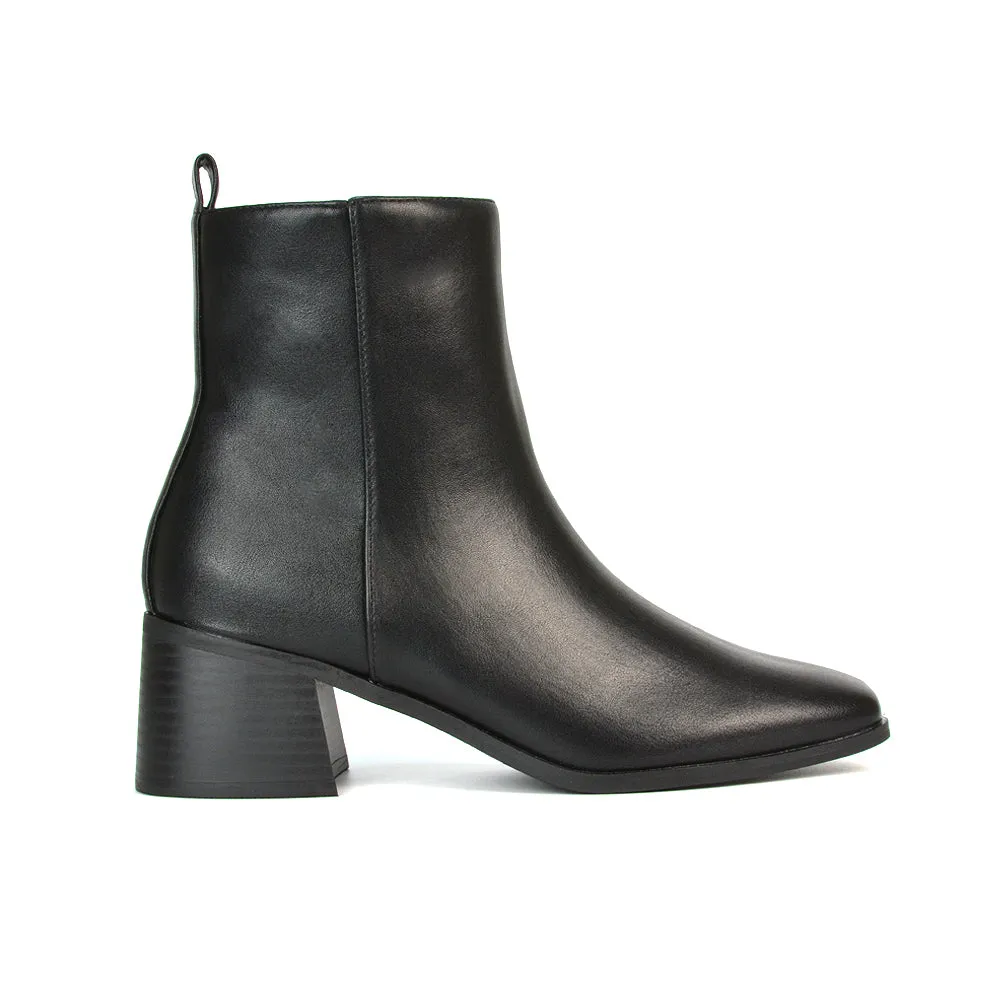 Cece Low Block Heel Square Toe Chelsea Ankle Boots in Black Faux Suede