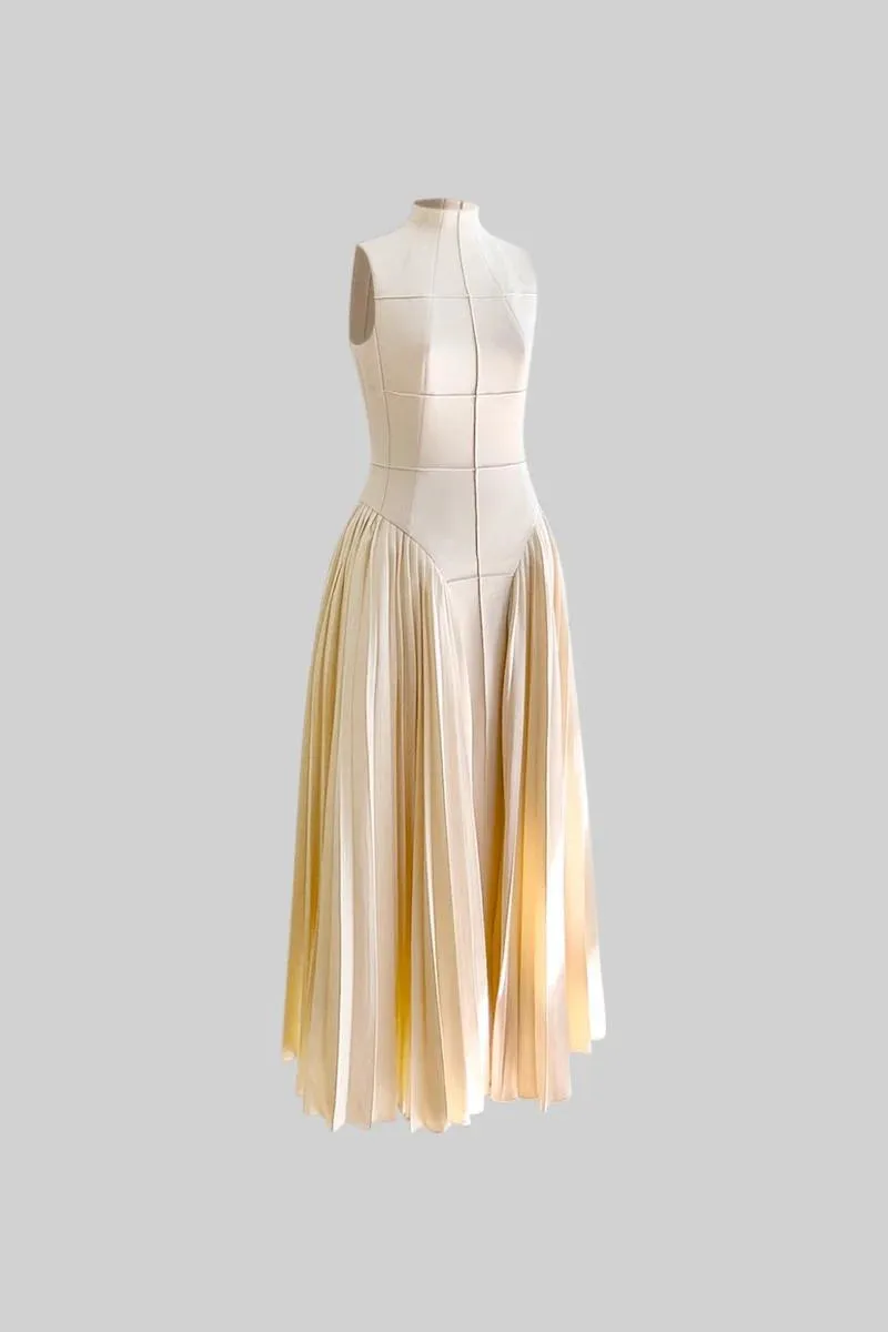 Celine™ | Nude Sleeveless Knit Midi Dress with Plies