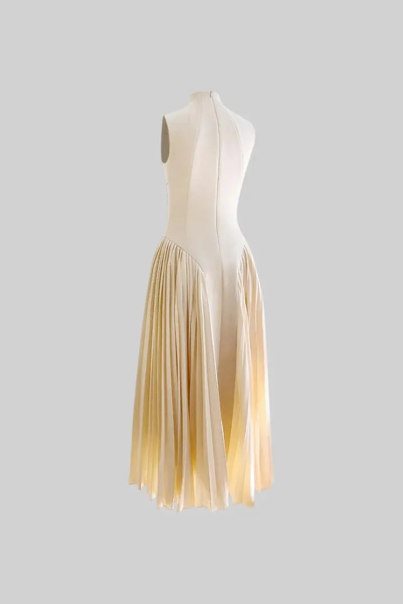 Celine™ | Nude Sleeveless Knit Midi Dress with Plies