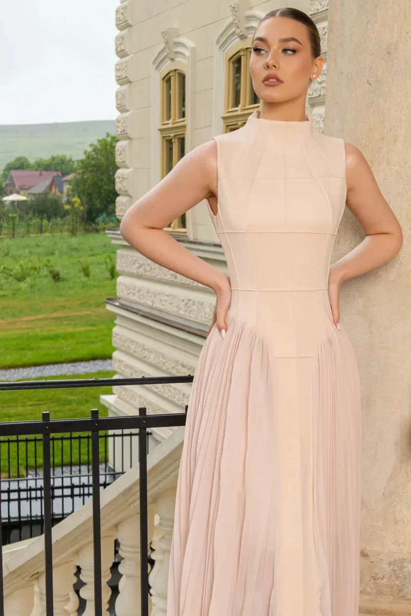 Celine™ | Nude Sleeveless Knit Midi Dress with Plies