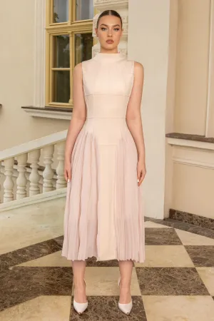 Celine™ | Nude Sleeveless Knit Midi Dress with Plies