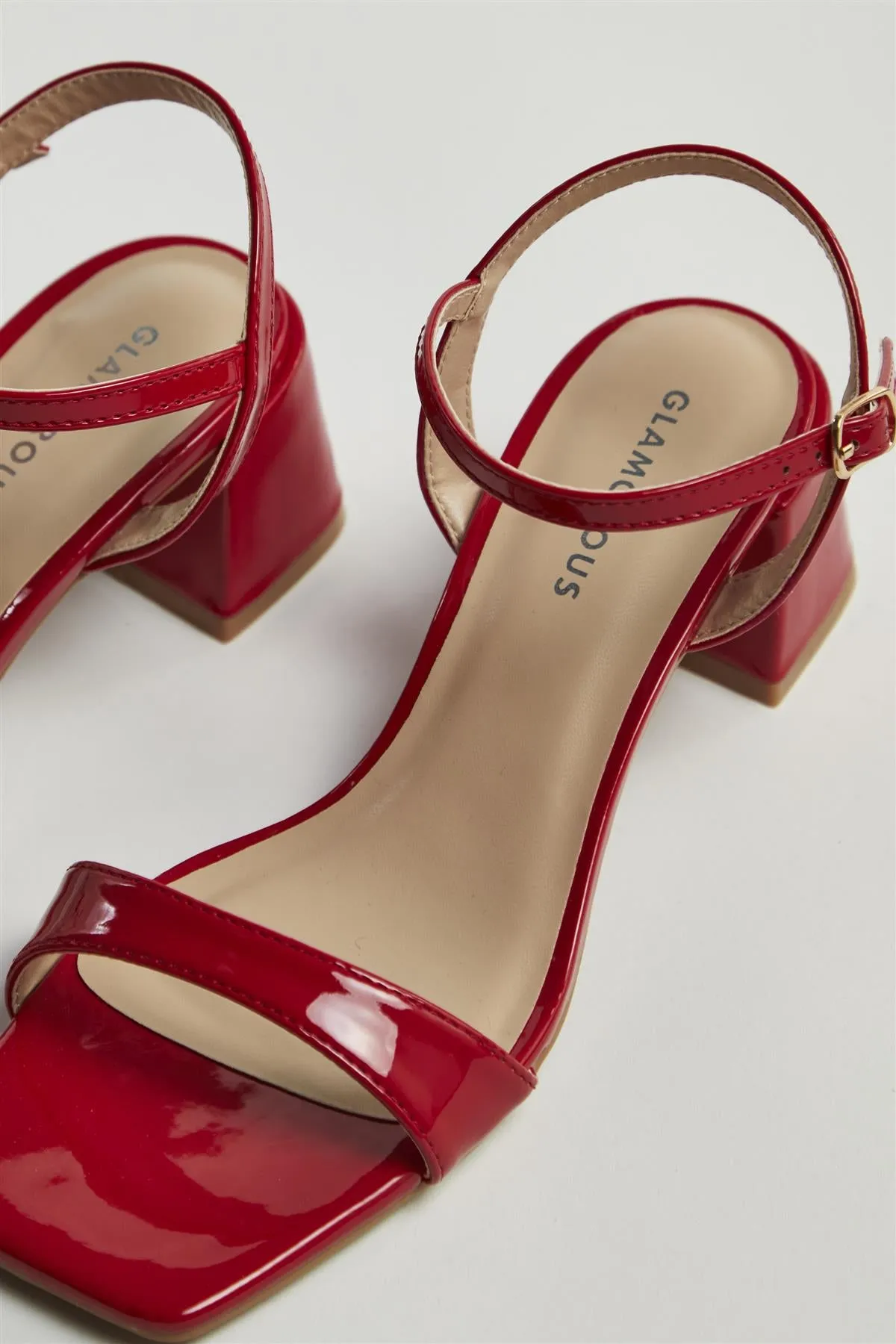 Cherry-Red Low Block-Heel Sandals
