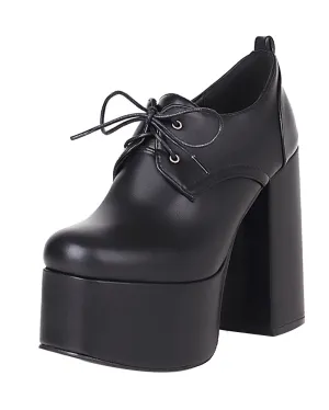 Classic Lace-up Block Chunky High Heels Platform Pumps