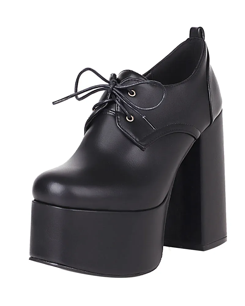 Classic Lace-up Block Chunky High Heels Platform Pumps