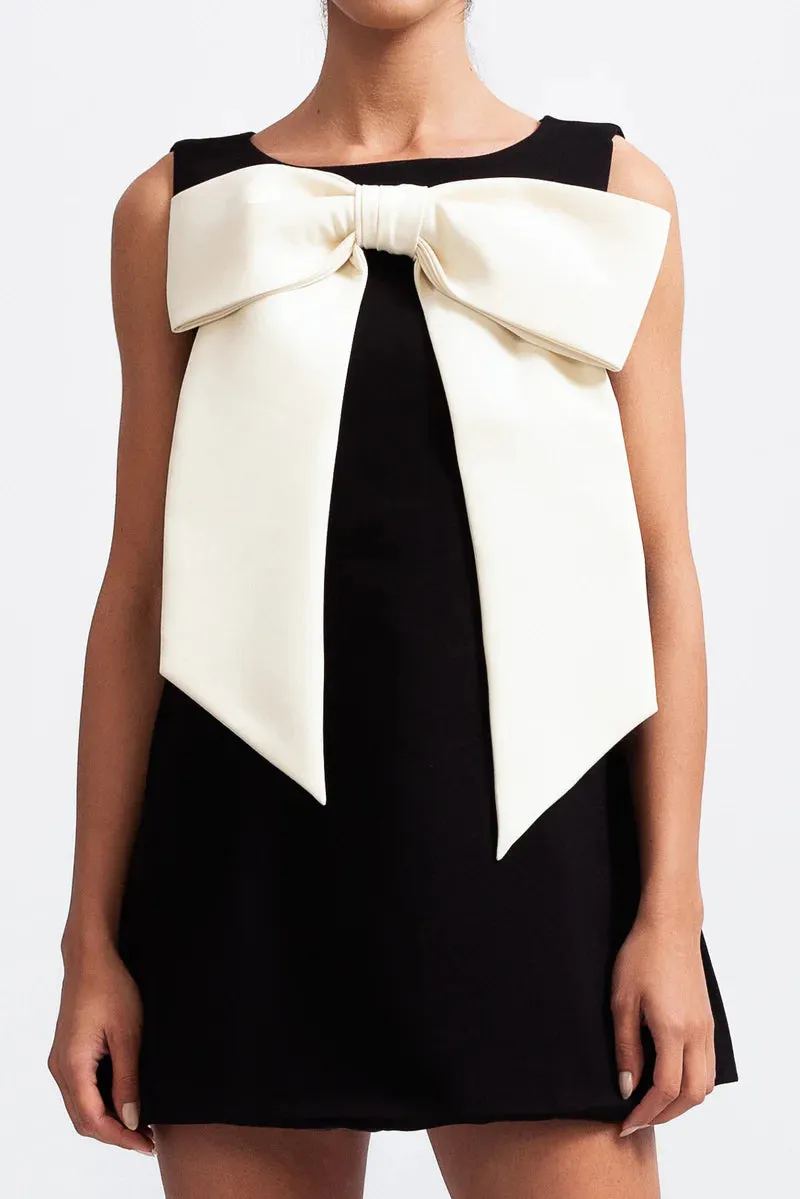 Claudia™ | Black Sleeveless Massive Ribbon Mini Dress
