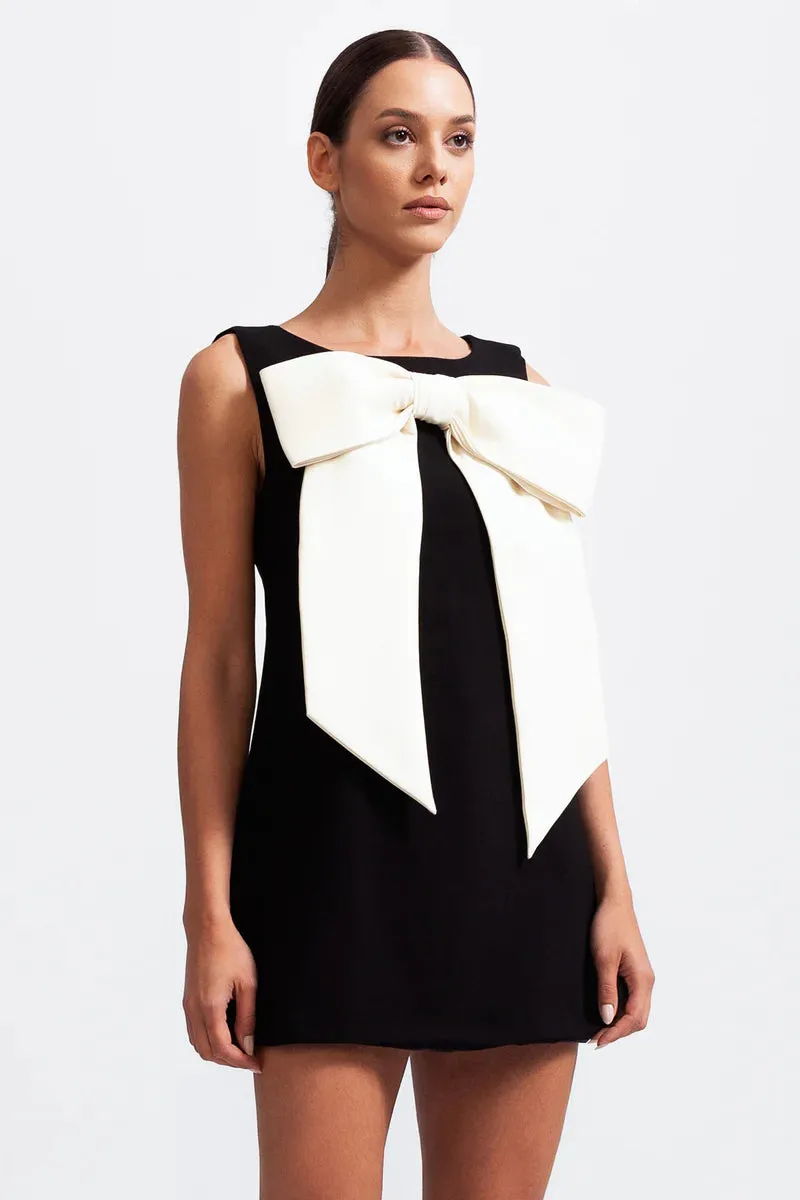 Claudia™ | Black Sleeveless Massive Ribbon Mini Dress