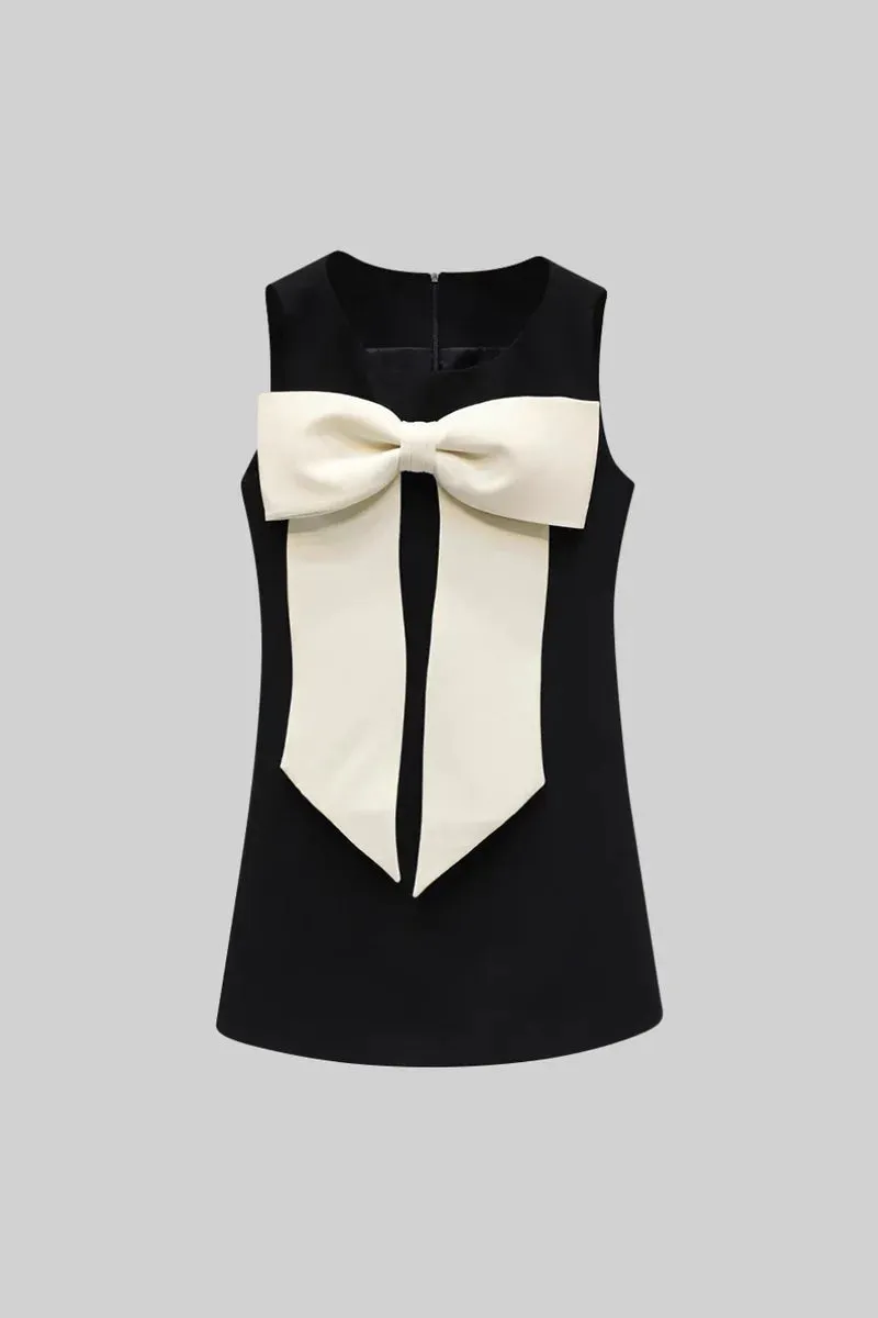 Claudia™ | Black Sleeveless Massive Ribbon Mini Dress