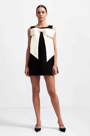 Claudia™ | Black Sleeveless Massive Ribbon Mini Dress