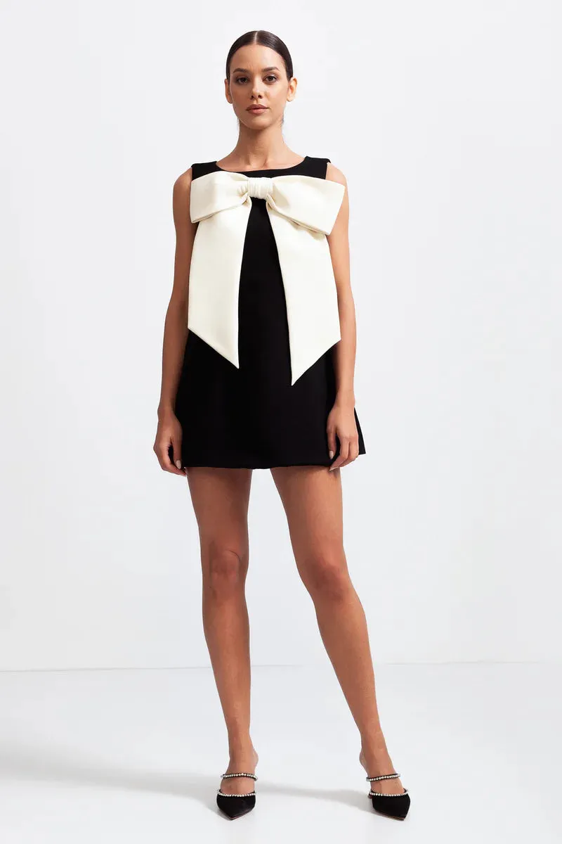 Claudia™ | Black Sleeveless Massive Ribbon Mini Dress