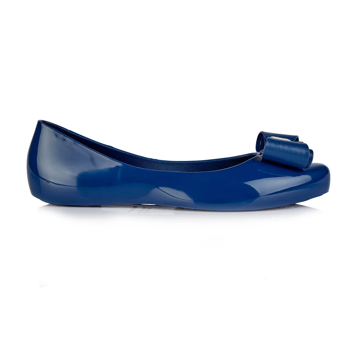 Coloko Moonflower Navy Blue Jelly Shoes Ballerina Pump With Gold Trim Bow