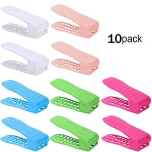 Corodo Shoe Slots Space Saver, Adjustable Shoe Slots Organizer, Plastic Shoe Slot Holder 10 Pack (Total 5 Colors, Each Color 2 Pack) with 1 Piece Mini Wooden Shoe Horn