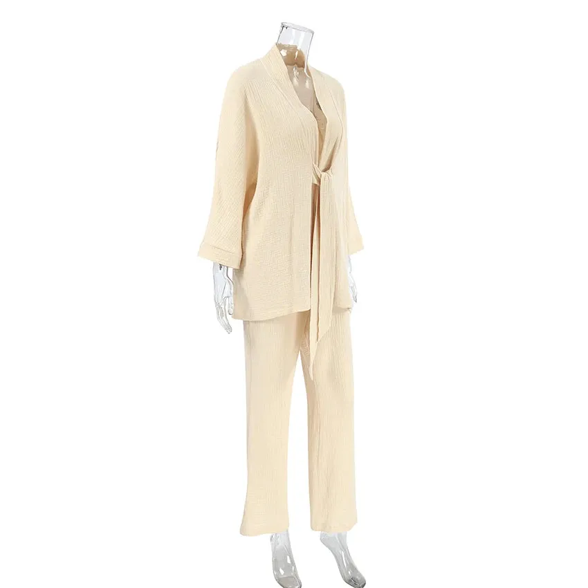 Cotton Lounge Set for Women Robe and Pants