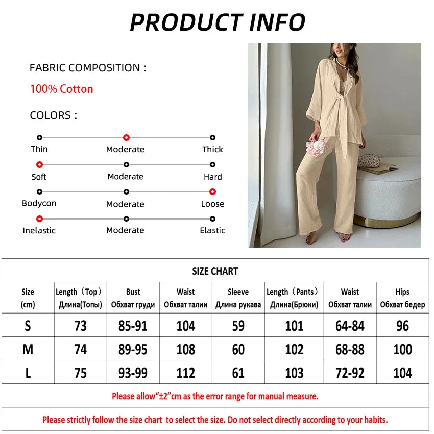 Cotton Lounge Set for Women Robe and Pants