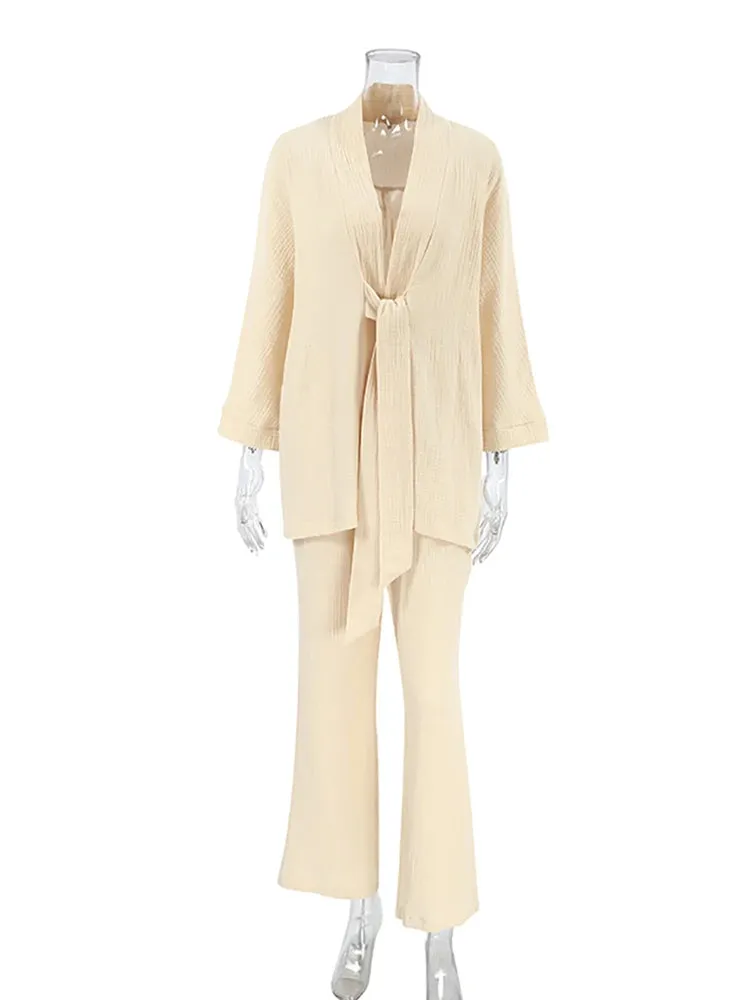 Cotton Lounge Set for Women Robe and Pants