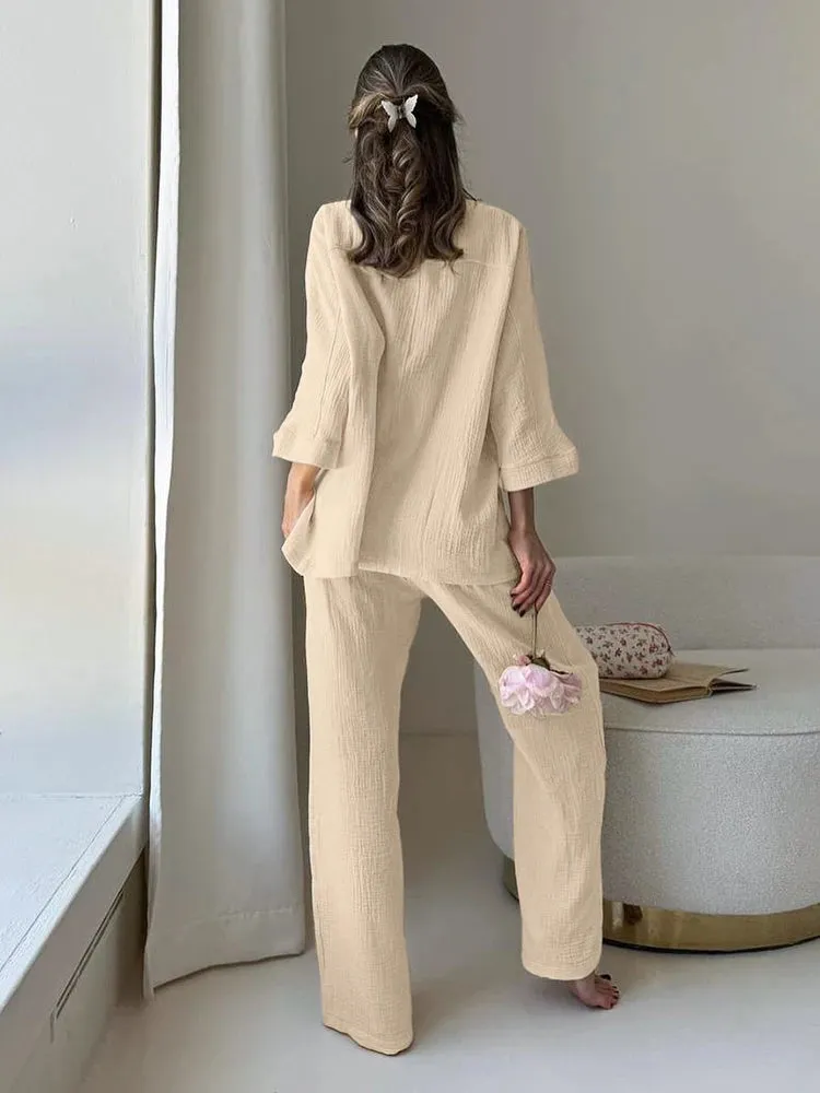 Cotton Lounge Set for Women Robe and Pants