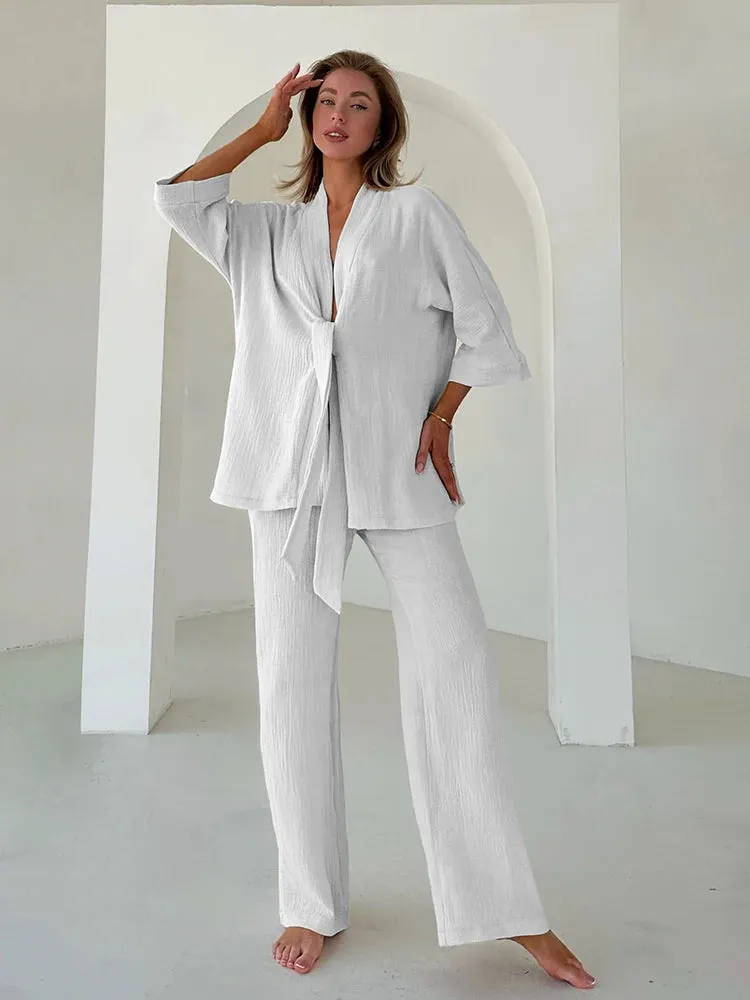 Cotton Lounge Set for Women Robe and Pants