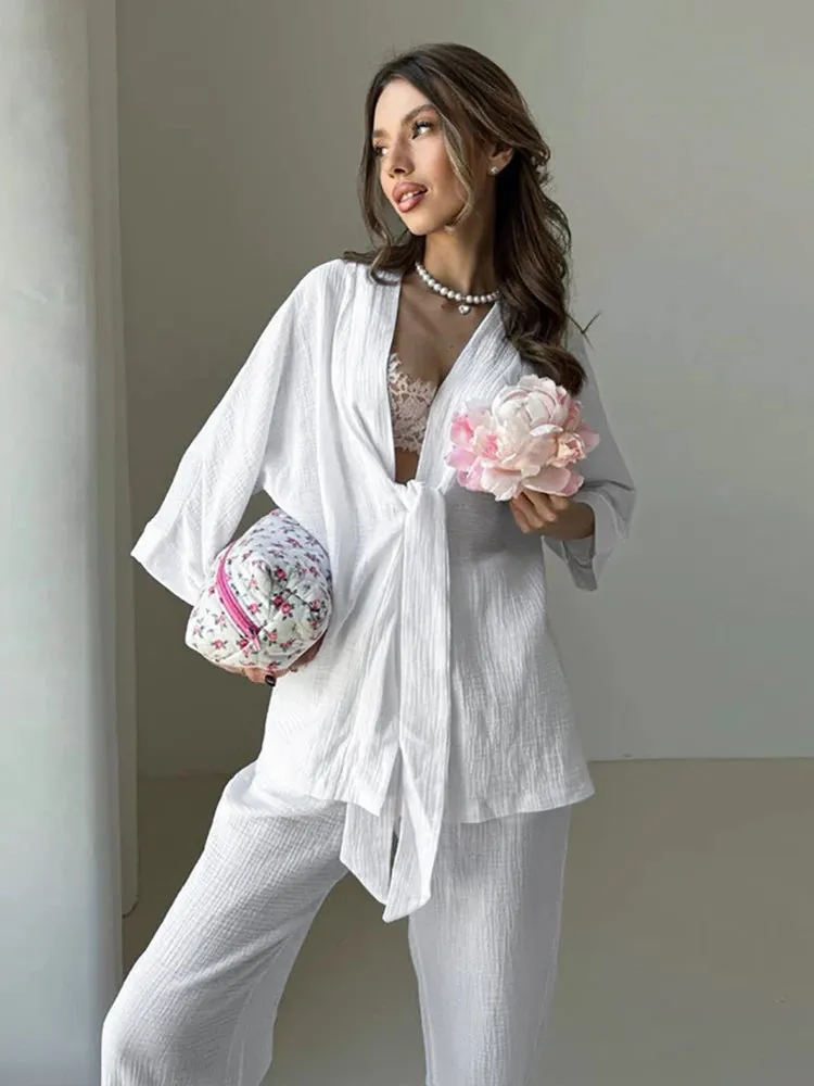 Cotton Lounge Set for Women Robe and Pants