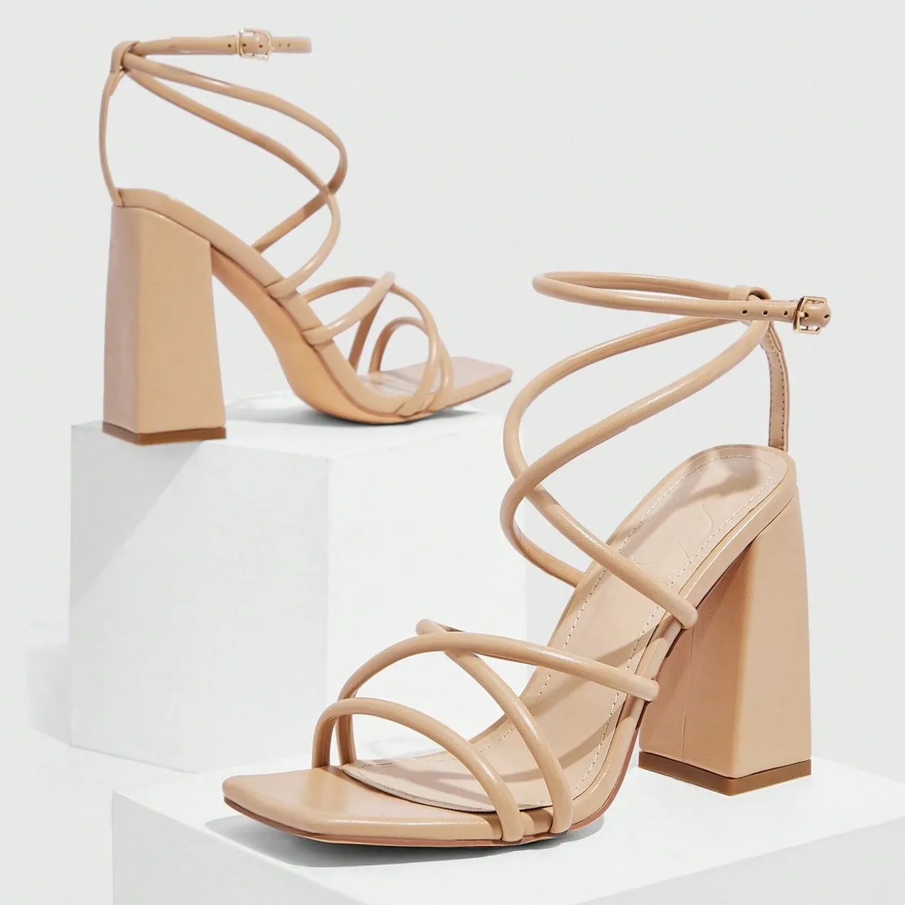 Cuccoo Everyday Collection Woman Shoes Minimalist Chunky Heeled Sandals, Fashion Ankle Strap Sandals For Spring And Summer