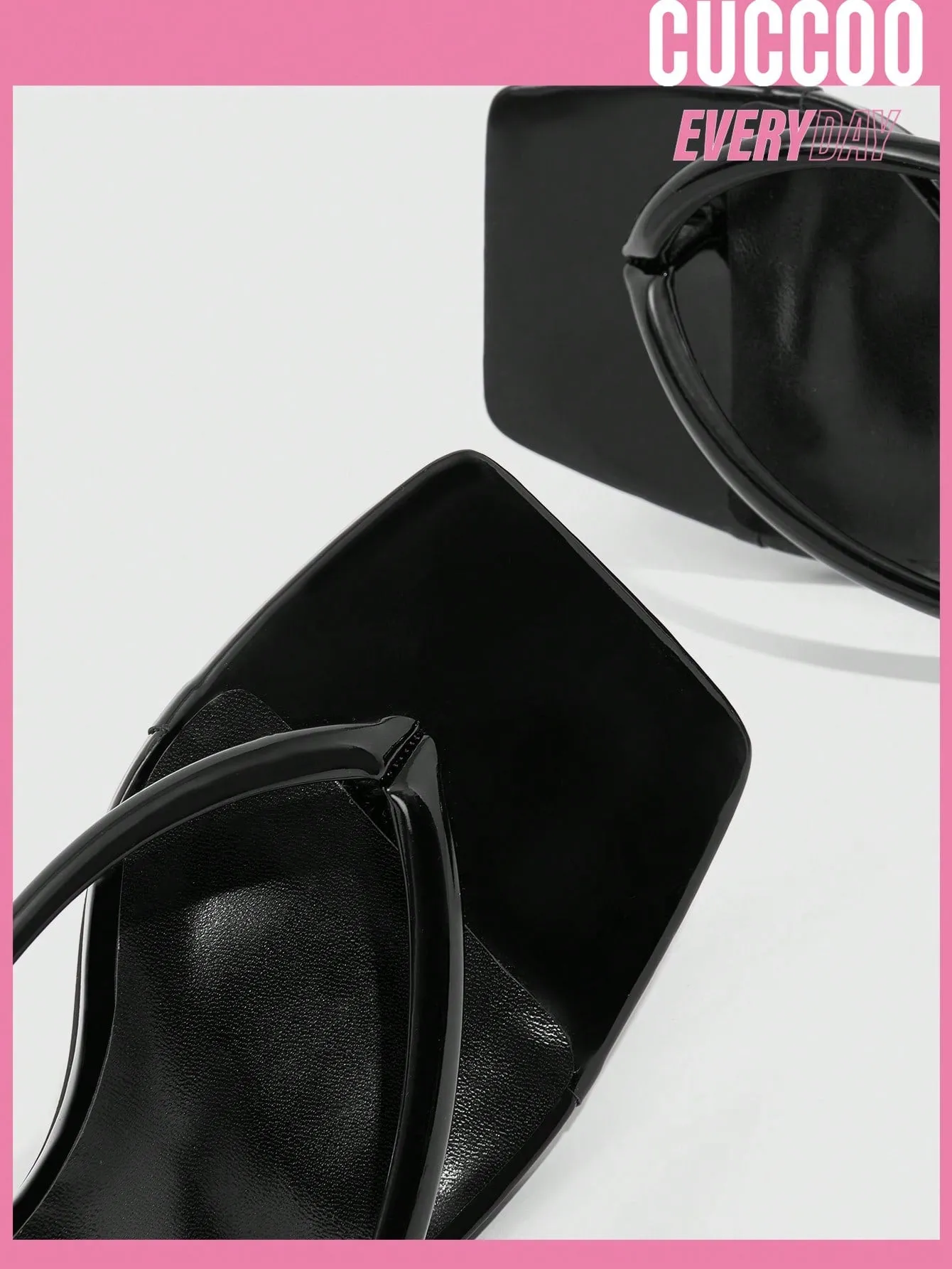Cuccoo Everyday Collection Woman Shoes Toe Post Stiletto Heeled Minimalist Square Toe Black Sandals For Spring And Summer