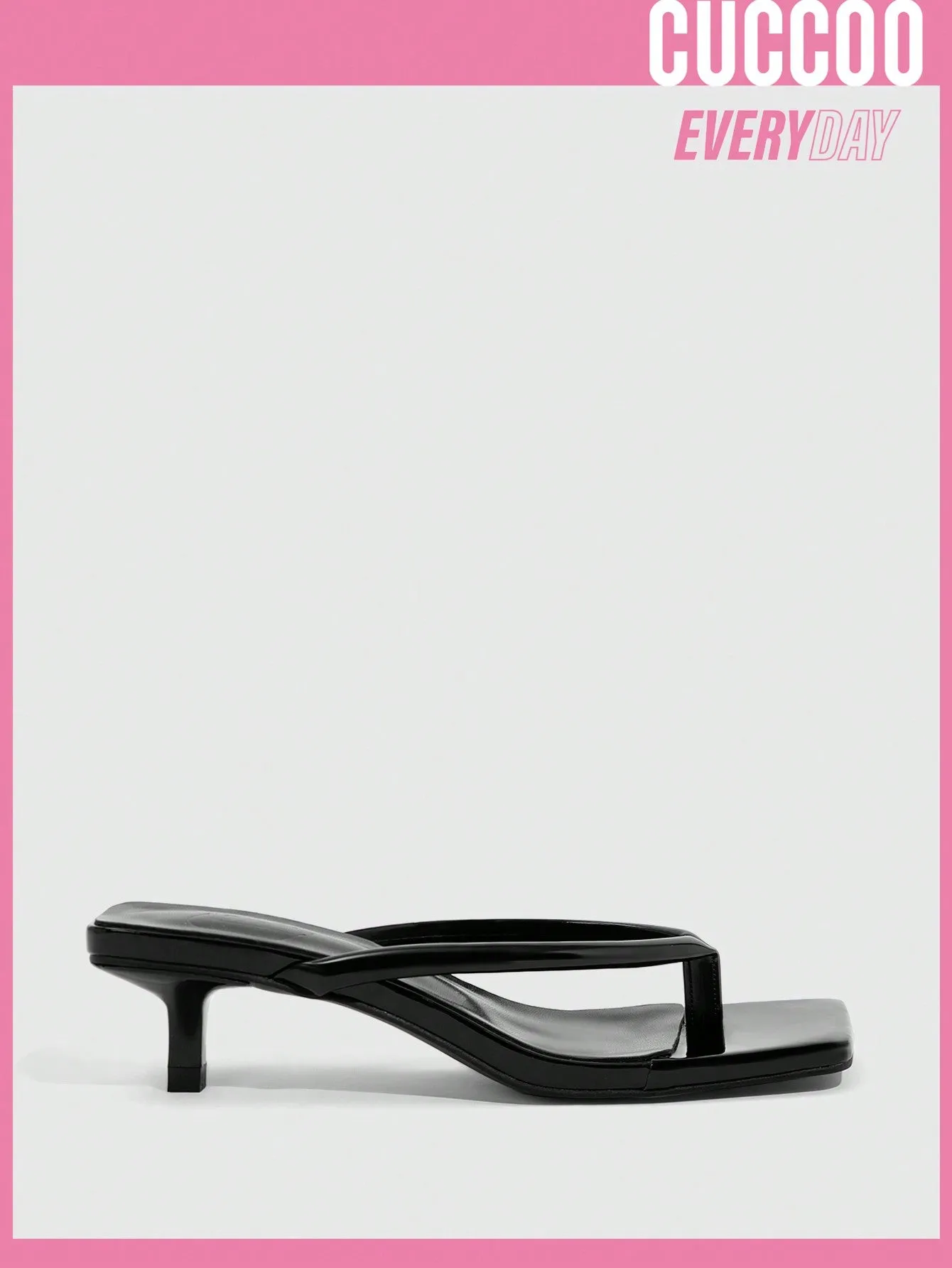 Cuccoo Everyday Collection Woman Shoes Toe Post Stiletto Heeled Minimalist Square Toe Black Sandals For Spring And Summer
