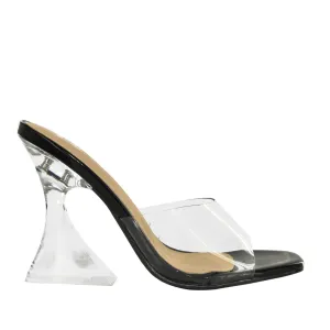 DANISE-01 Minimalist Transparent Strap Sculptural Patent Lucite Flared Heels