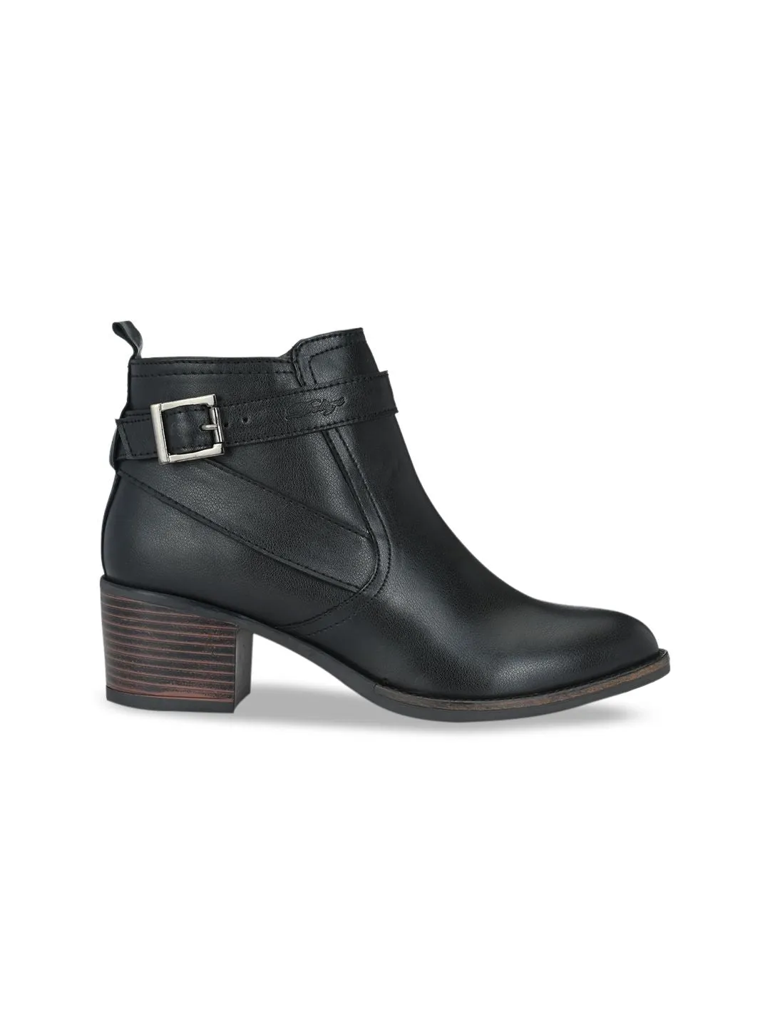 Delize Women Black Solid Mid-Top Chelsea Heeled Boots