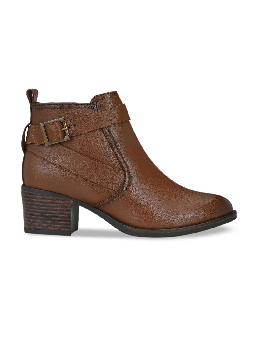 Delize Women Brown Solid Mid-Top Chelsea Heeled Boots